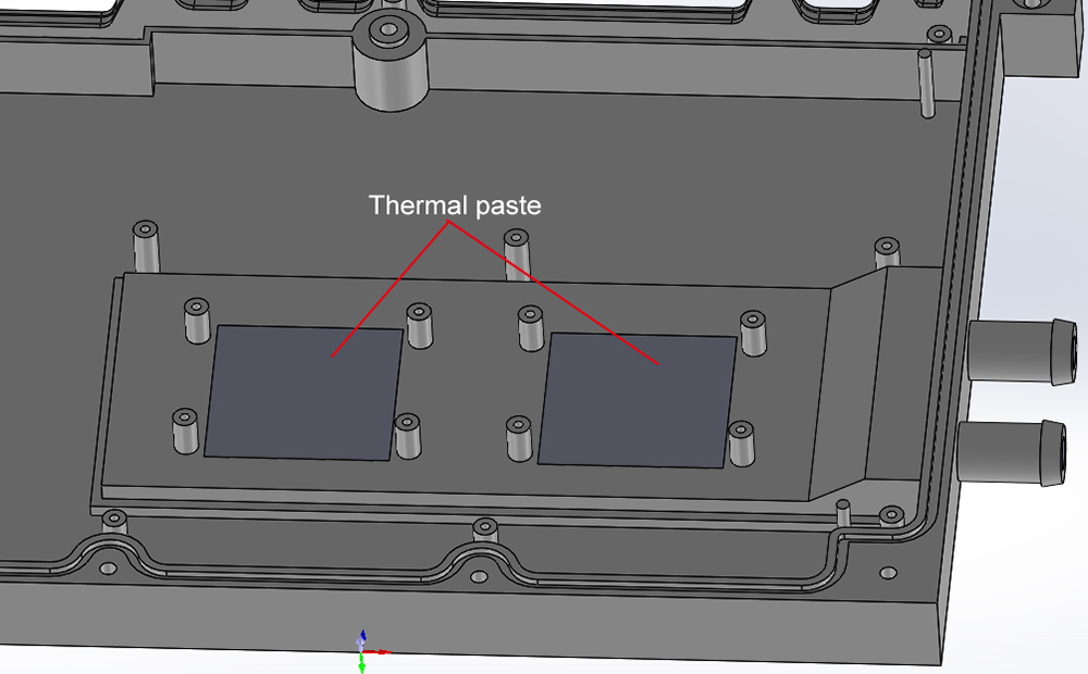 The cold plate is made of ADC12 with a thermal conductivity of 96W-mk
